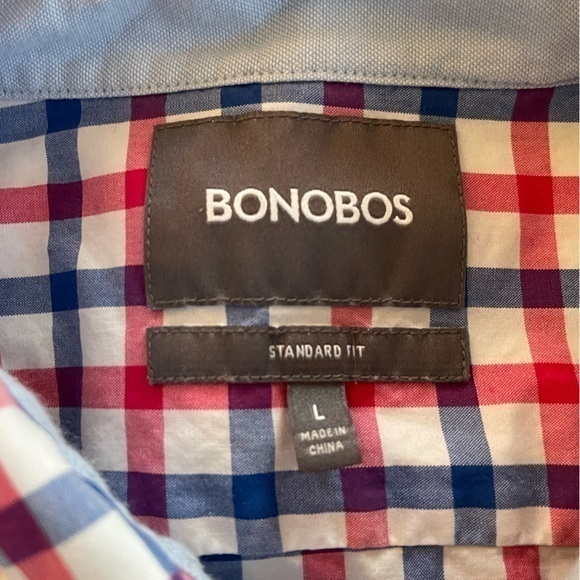 BONOBOS Standard Fit Pink Blue Checked Button‎ Down Size Large - Picture 7 of 10